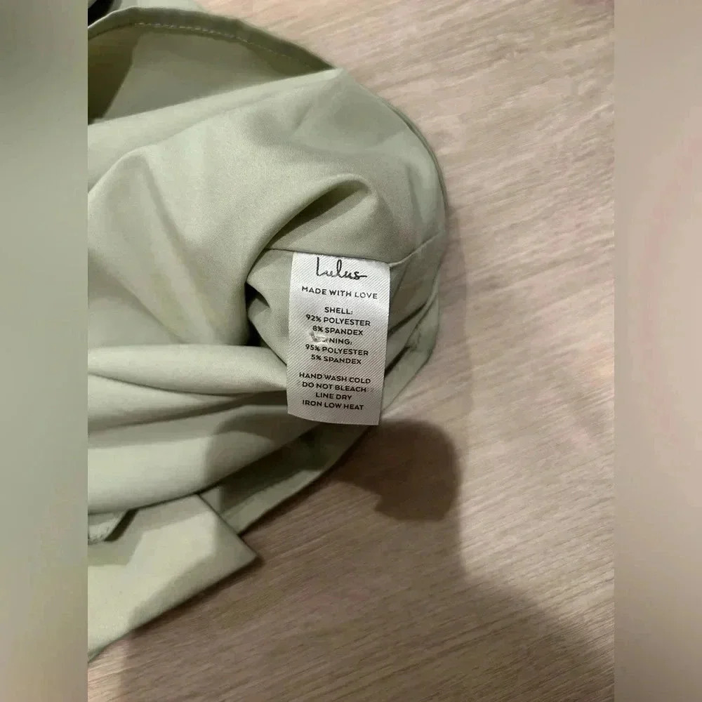 NWT LULU’S What a Stunner Sage Green Satin Asymmetrical
Mini Dress / Size Medium - Picture 8 of 9